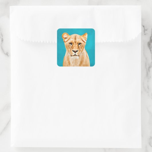 ライオネス絵画ポートレートのワイルドライフ愛好家ギフト スクエアシール (バッグ)