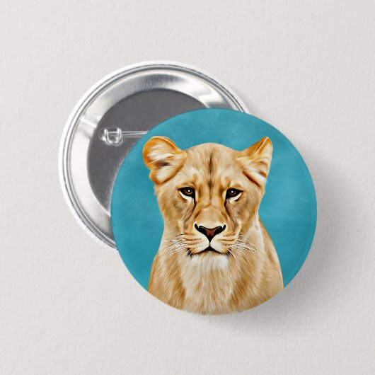 ライオネス絵画ポートレートのワイルドライフ愛好家ギフト 缶バッジ (正面&裏面)