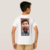ライオネルメッシかわいいベビー漫画のリアルな大きな目 Tシャツ (裏面フル)
