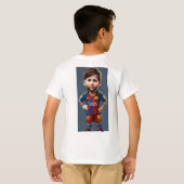 ライオネルメッシかわいいベビー漫画のリアルな大きな目 Tシャツ (裏面フル)