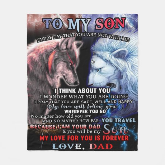 ライオパーソナライズされたンパパからウルフソン フリースブランケット (正面)