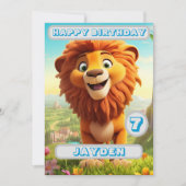 ライオパーソナライズされたン誕生日カードキッズネーム年齢 (正面)