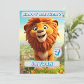 ライオパーソナライズされたン誕生日カードキッズネーム年齢 (スタンド正面)