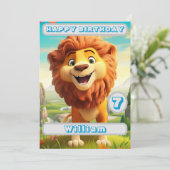 ライオパーソナライズされたン誕生日カード名年齢キッズ (スタンド正面)