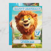 ライオパーソナライズされたン誕生日カード名年齢キッズ (正面/裏面)