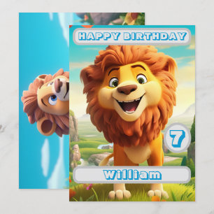 ライオパーソナライズされたン誕生日カード名年齢キッズ