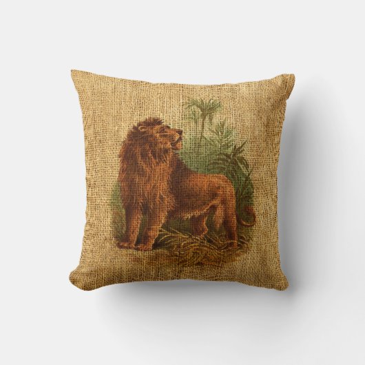 ライオンおよびヤシの木のヴィンテージ クッション (正面)