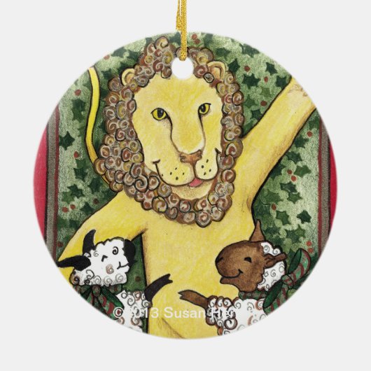 ライオンおよび子ヒツジのクリスマスのオーナメント セラミックオーナメント (裏面)