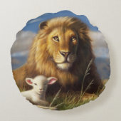 ライオンおよび子ヒツジの円形の装飾用クッション ラウンドクッション (裏面)