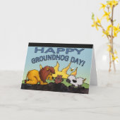 ライオンおよび子ヒツジGroundhog日の驚き カード (黄色い花)