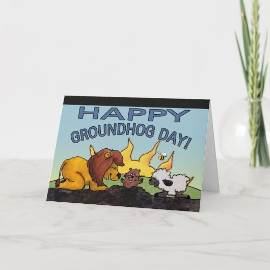 ライオンおよび子ヒツジGroundhog日の驚き カード (正面)