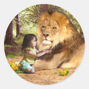 ライオンおよび小さな女の子 ラウンドシール