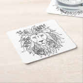 ライオンおよび花の落書き スクエアペーパーコースター (アングル)