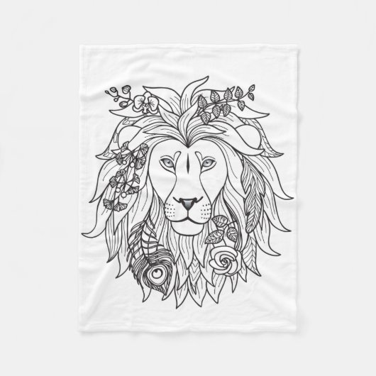 ライオンおよび花の落書き フリースブランケット (正面)