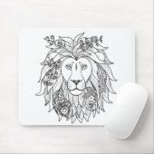 ライオンおよび花の落書き マウスパッド (マウス)