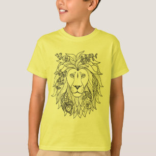 ライオンおよび花の落書き Tシャツ