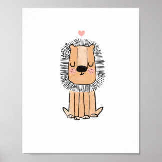 ライオンかわいいアートウォーターカラー子供部屋幼稚園 ポスター