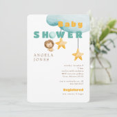 ライオンかわいい男の子の赤ちゃんシャワー 招待状 (スタンド正面)