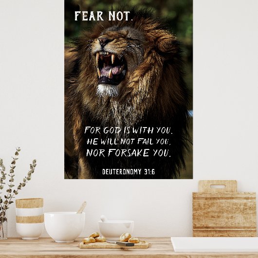 ライオンがクリスチャン・バイブルの聖句を大声で叫ばないように恐れる ポスター (キッチン)