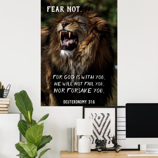ライオンがクリスチャン・バイブルの聖句を大声で叫ばないように恐れる ポスター (ホームオフィス)