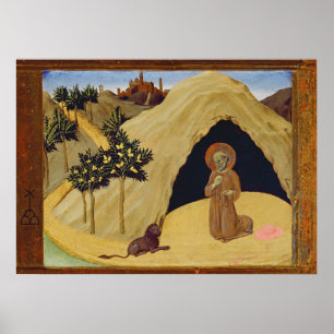ライオンが付いているSt Jerome、1436年(パネルのテンペラ) ポスター