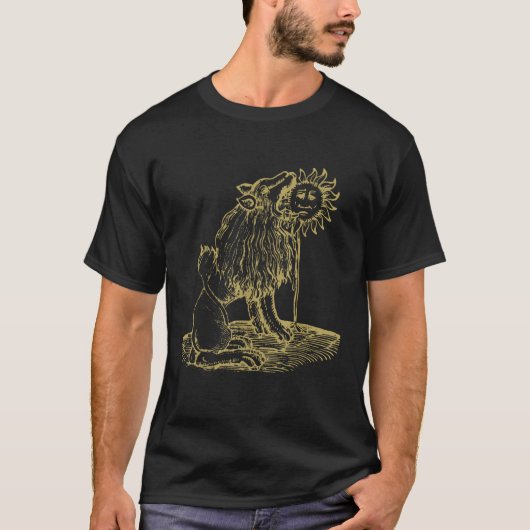 ライオンが太陽を食べるオカルト中世の紋章 Tシャツ (正面)