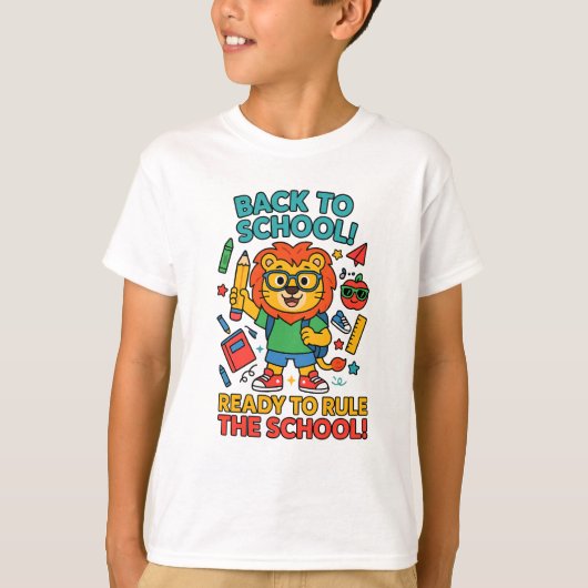 ライオンが教室を支配 Tシャツ - 新学期を楽しもう (正面)