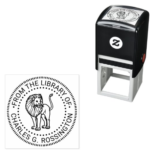 ライオンが本を囲む図書館の本の名前 セルフインキングスタンプ (インサイチュ)