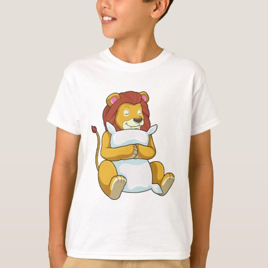 ライオンが枕で寝る Tシャツ (正面)