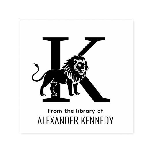 ライオンが立つシルエット　単一イニシャル名の本 セルフインキングスタンプ (デザイン)