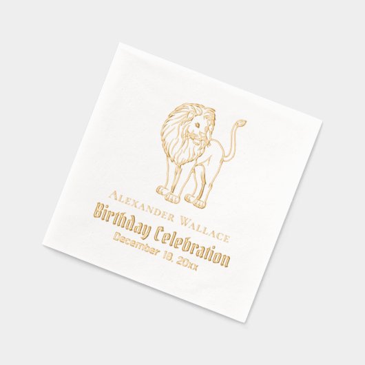 ライオンが立つ誕生日パーティーお祝い名前日付 箔ナプキン (左)
