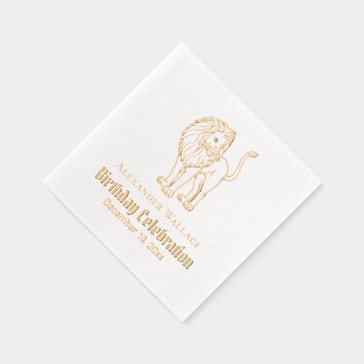 ライオンが立つ誕生日パーティーお祝い名前日付 箔ナプキン (右)
