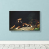 ライオンが蝶にパチパチ キャンバスプリント (インサイチュ (ウッドフロア))