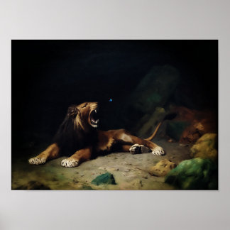 ライオンが蝶にパチパチ ポスター