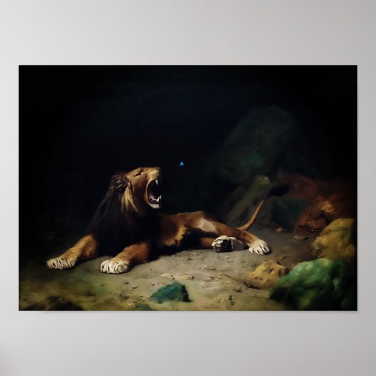 ライオンが蝶にパチパチ ポスター (正面)