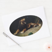 ライオンが蝶にパチパチ 楕円形シール (封筒)