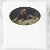 ライオンが蝶にパチパチ 楕円形シール (バッグ)