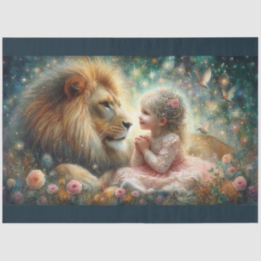 ライオンとガールのクリスチャンの芸術のデコパージュ 薄葉紙 (正面)