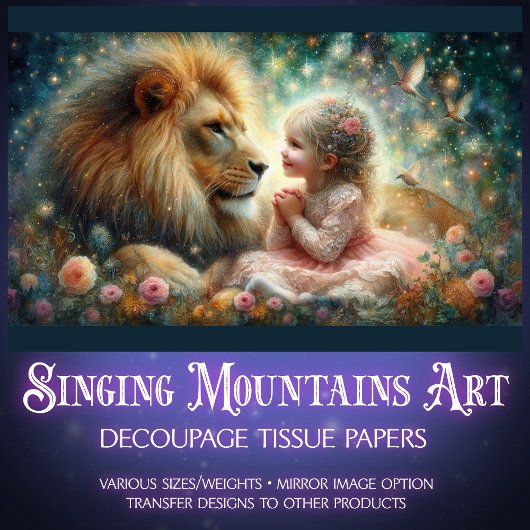 ライオンとガールのクリスチャンの芸術のデコパージュ 薄葉紙
