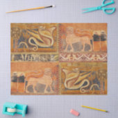 ライオンとドラゴン中世フレスコ画イエローオレンジ 薄葉紙 (クラフト)