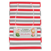 ライオンとネコカスタマイズの文字と名前 ミディアムペーパーバッグ (正面)