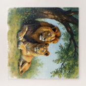 ライオンとライオンが並んで木の下 ジグソーパズル (横)