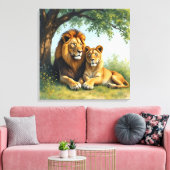 ライオンとライオンが木の下に キャンバスプリント (インサイチュ (リビング))