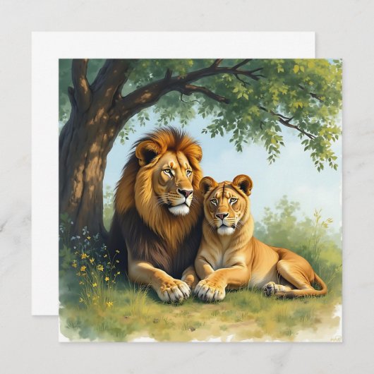ライオンとライオンが木の下空白のに ノートカード (正面/裏面)