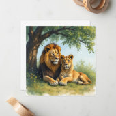 ライオンとライオンが木の下空白のに ノートカード (正面/裏面インサイチュ)