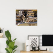 ライオンとライオンの歩くが岩の上に ポスター (ホームオフィス)