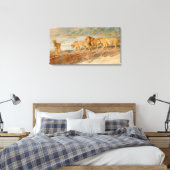 ライオンとライオンはアフリカの川の岸にいる キャンバスプリント (インサイチュ (寝室))