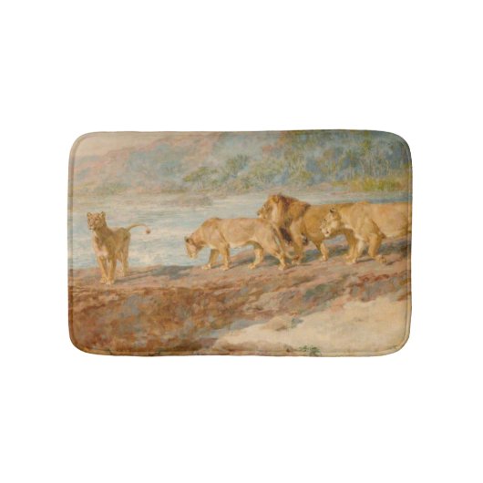 ライオンとライオンはアフリカの川の岸にいる バスマット (正面)