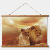 ライオンとライオンズウッドトップウォールタペストリー 吊り下げ型タペストリー (正面)