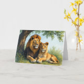 ライオンとライオン | ハッピーバースデースウィート カード (黄色い花)